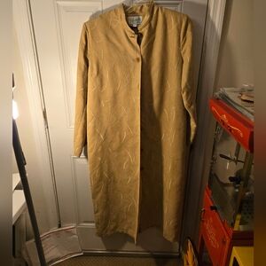 Vintage Flowers Dress/outerwear Piece Imitation Suede Accent Yellow Brown size 4